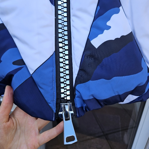 NWT Marco Del Forte Womens Winter Camo Blue Coat with Real Fur. Made in Italy - Picture 15 of 16